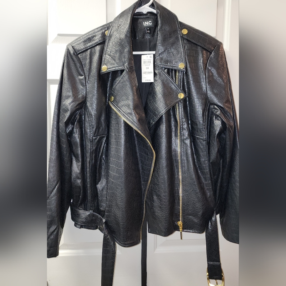 INC International Concepts Black Croc-Embossed Faux-Leather Jacket